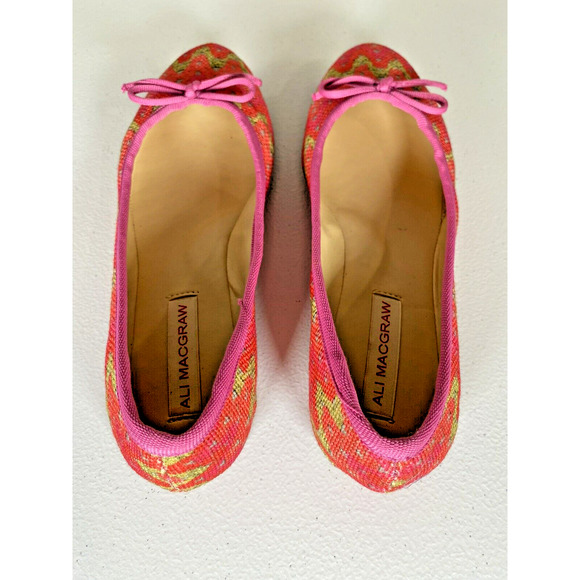 ALI MCGRAW Pink Green Recycled Plastic Ballet Flats Slip On Shoes Bow Size 6.5 - Picture 3 of 8